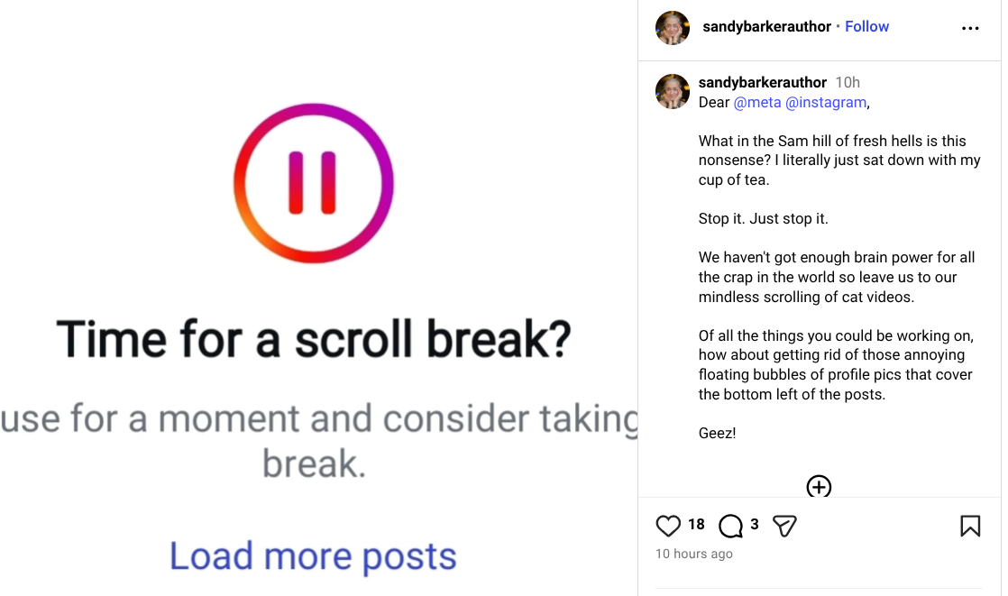 instagram just asked me if i need a scroll break